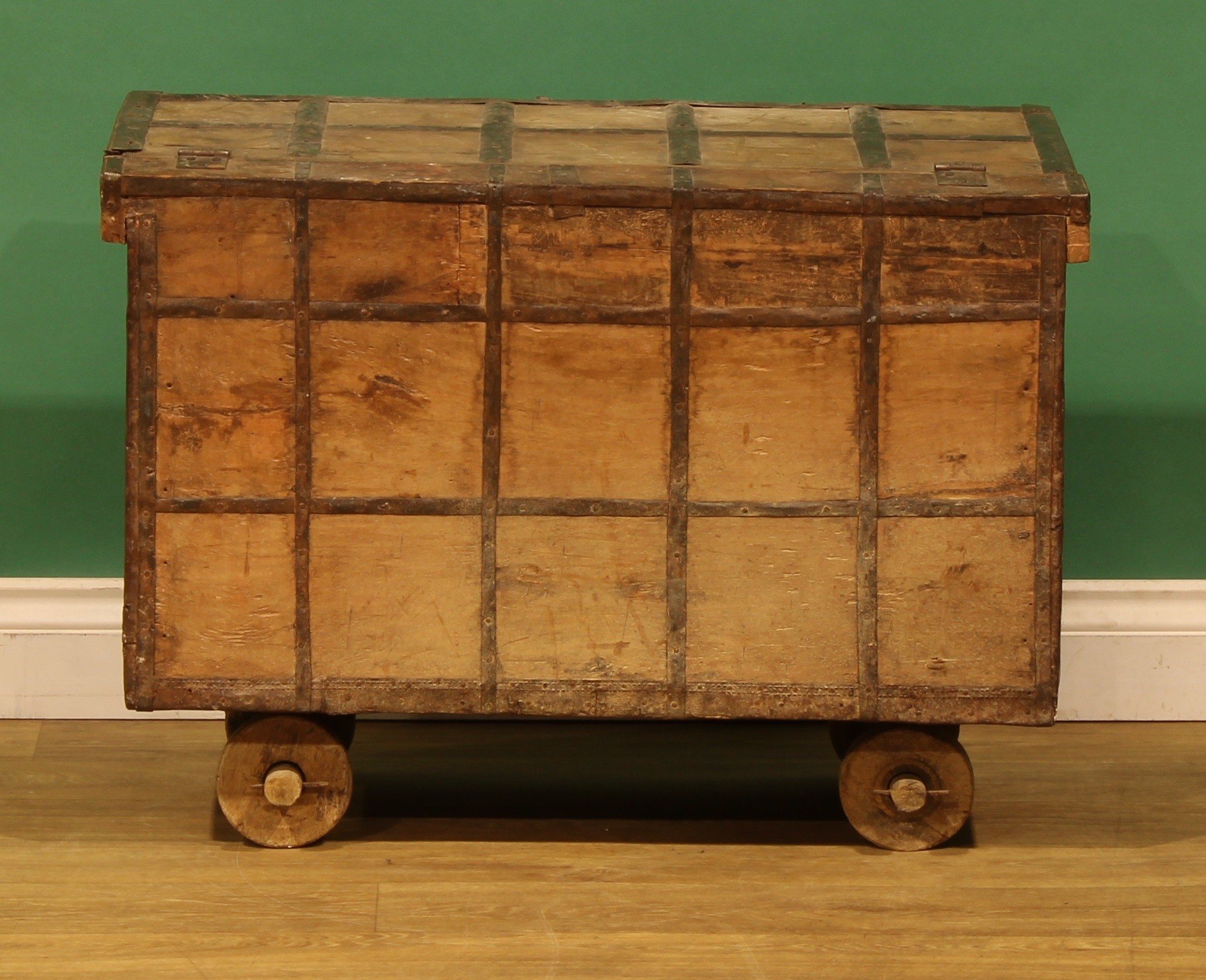 A 19th century Indian rolling pithara or dowry chest, probably Gujarat ...