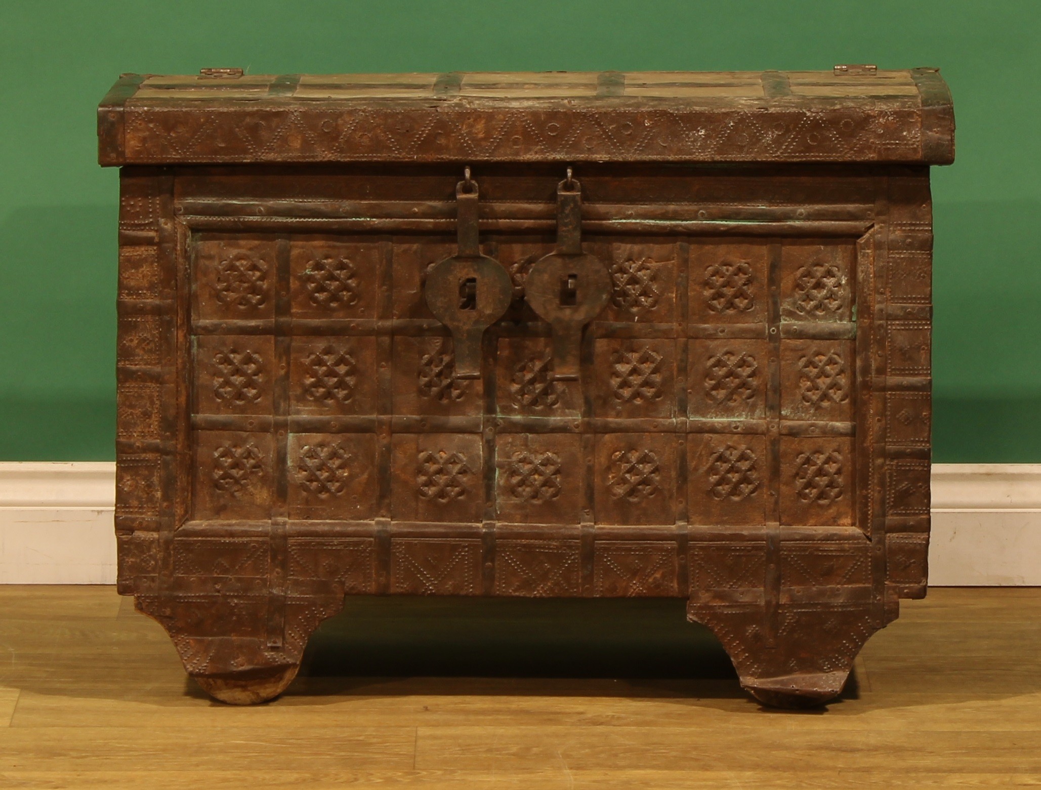 A 19th century Indian rolling pithara or dowry chest, probably Gujarat ...