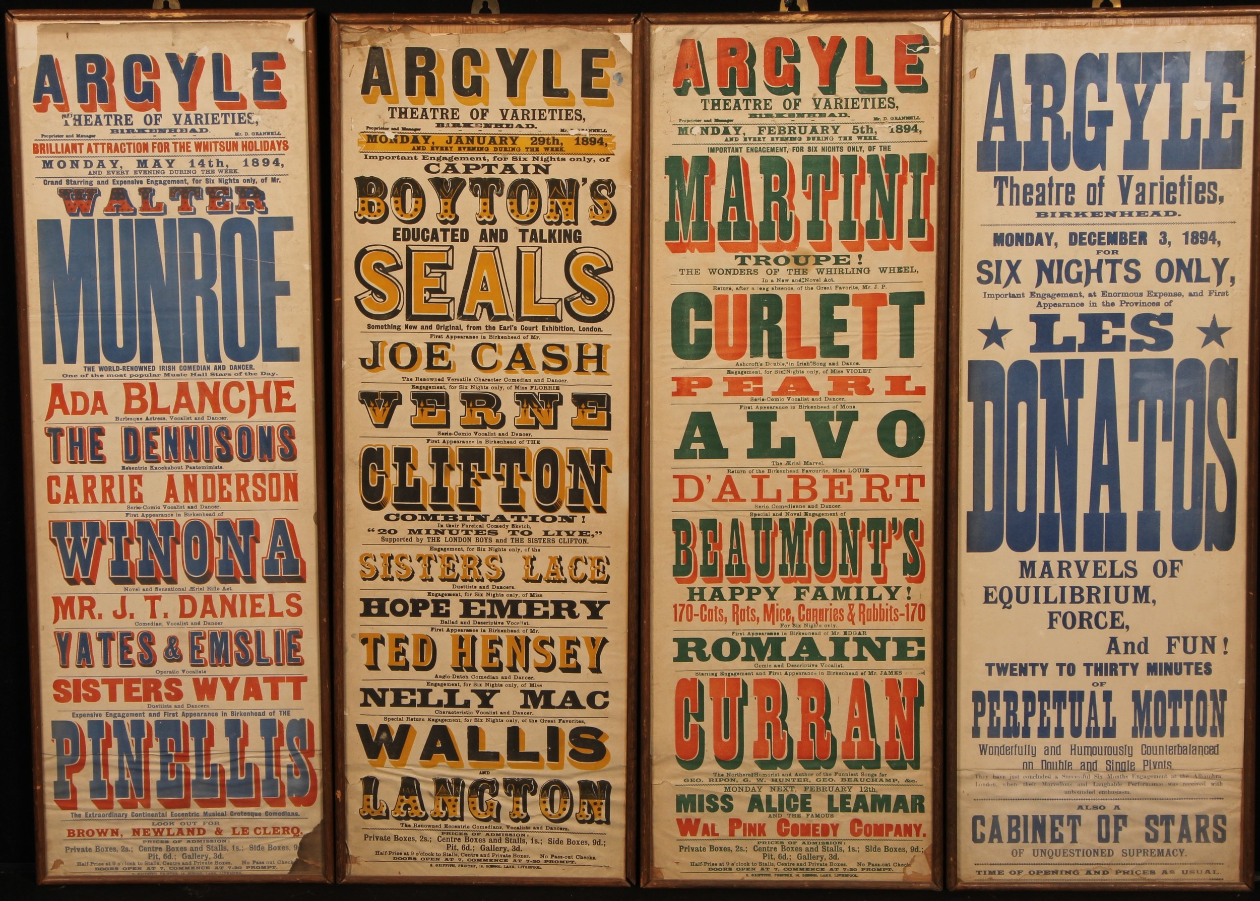 A suite of four Victorian promotional circus posters, Argyle Theatre of ...
