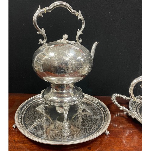 35 - A Victorian E.P.N.S country house tea and coffee service, comprising kettle, teapot, coffee pot, mil... 