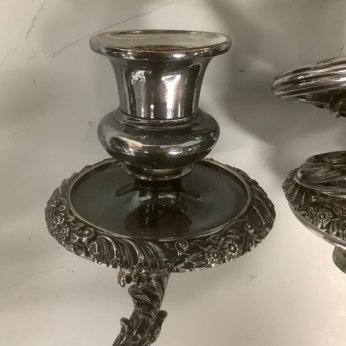 26 - A pair of 19th century Sheffield Plate candelabra branches, chased with acanthus, 47cm wide