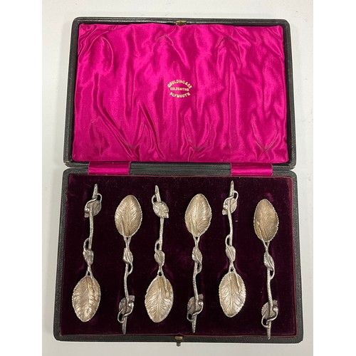 1 - A set of six Victorian silver ice spoons, each cast as a leafy branch, 12cm long, William Robert Smi... 