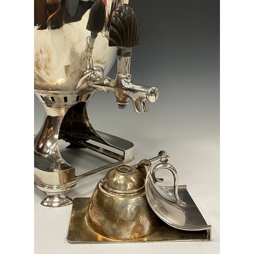 21 - A large Adam Revival E.P.N.S urnular pedestal samovar, lofty domed cover with orb finial, loop handl... 