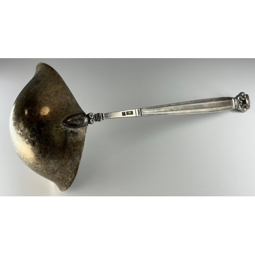 7 - Georg Jensen - a Danish silver Acorn pattern sauce ladle, planished bowl, 20cm long, 86g