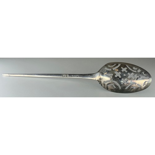 11 - A George II silver mote spoon, 12cm long, c.1735