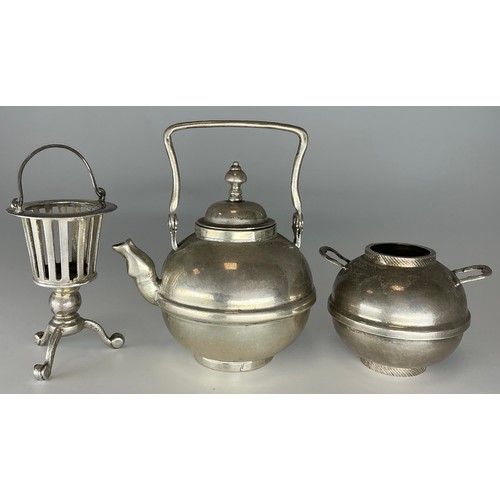 158 - A Dutch silver toy novelty miniature tea kettle and sucrier, 9cm over raised handle, marked to base;... 