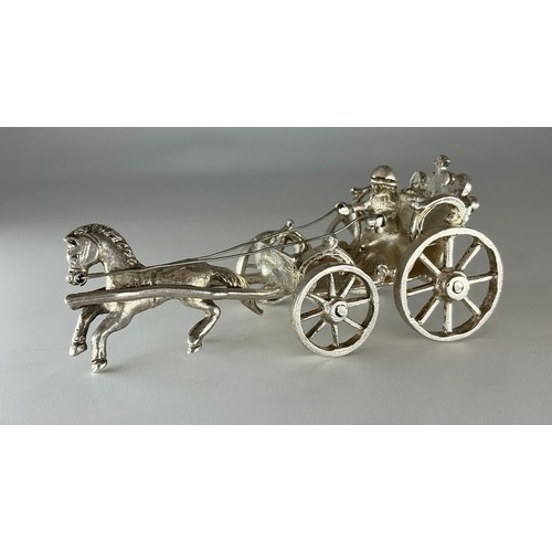 165 - A 19th century Dutch cast silver novelty toy miniature model, of a horse-drawn open carriage, 8.5cm ... 