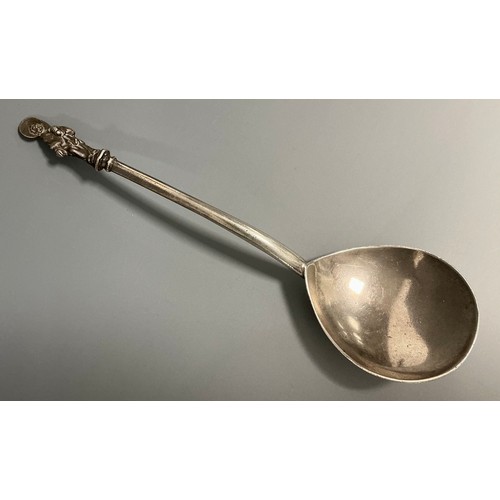 2 - A Swiss silver spoon, figural finial, 16.5cm long, 19th century