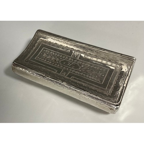 161 - A French silver curved rectangular snuff box, bright-cut engraved and outlined with wriggle-work, 7.... 