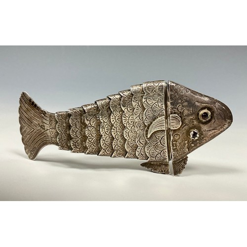 151 - A Continental silver novelty etui case, as an articulated fish, 12cm long, import marks for Chester ... 