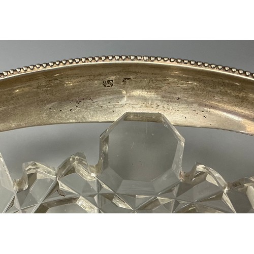 168 - A 19th century Dutch silver mounted hobnail-cut glass sweetmeat dish, swing handle, 14.5cm diam