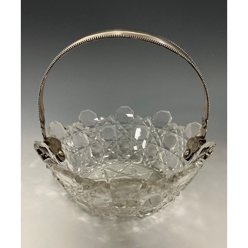 168 - A 19th century Dutch silver mounted hobnail-cut glass sweetmeat dish, swing handle, 14.5cm diam