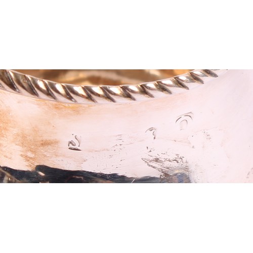 57 - A George II silver ogee shaped pedestal cream jug, gadrooned borders, acanthus capped scroll handle,... 