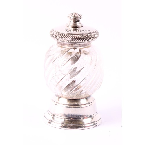 46 - An early 20th century Peugeot Freres pepper mill or grinder, Christofle plated mounts, wrythen-flute... 