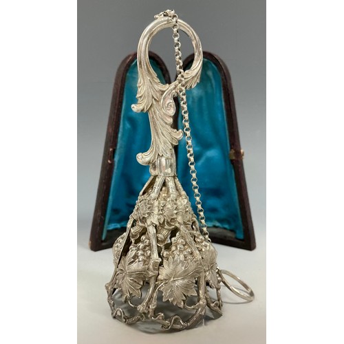 170 - A 19th century silver cornucopia posy holder, moulded with fruiting vine, foliate scroll handle with... 