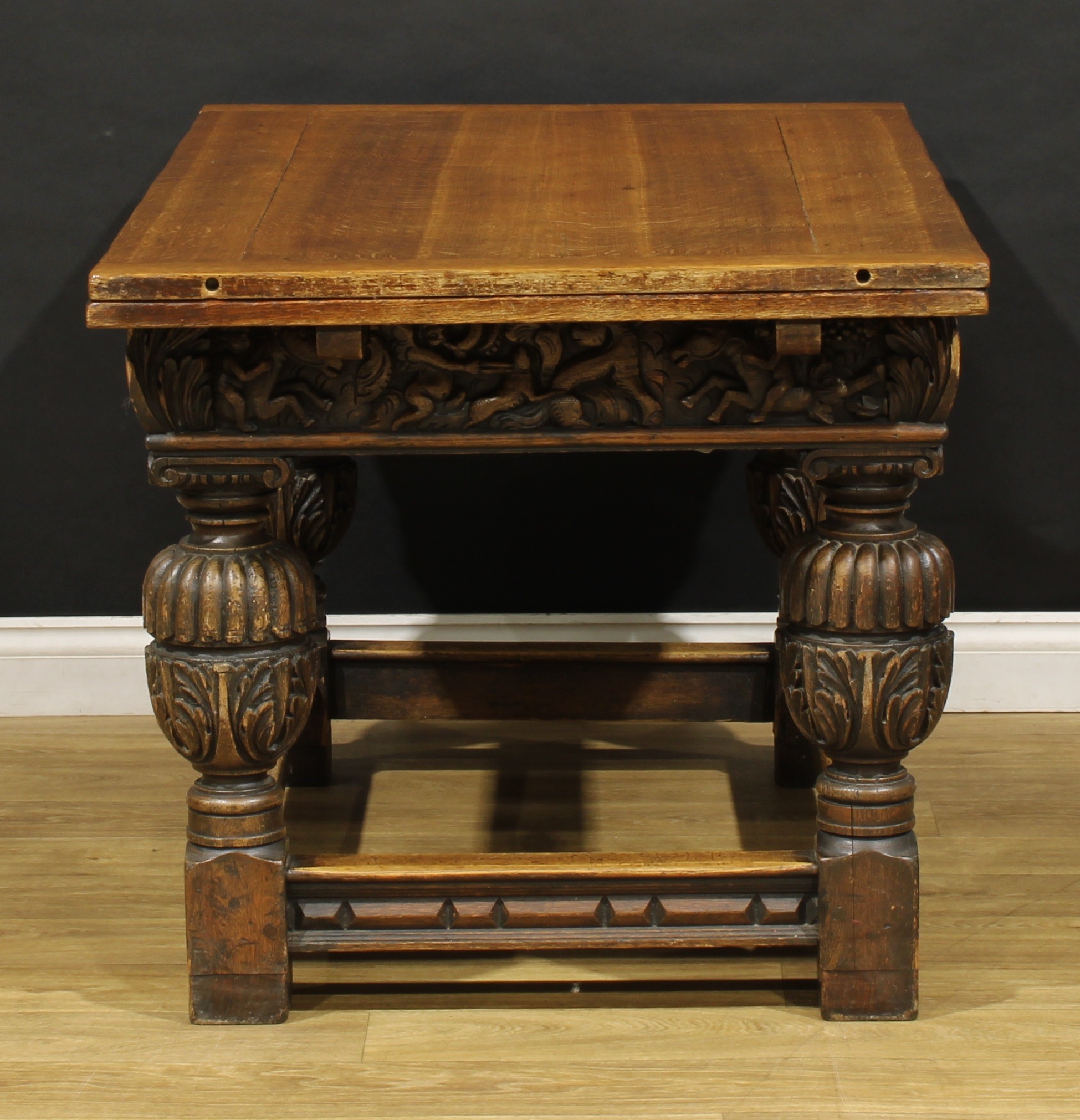A 17th century style oak refectory table, rectangular top with draw ...