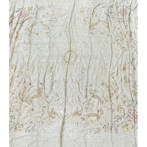 A Japanese Taishō dynasty Nihon Shishu white silk embroidery, the ...