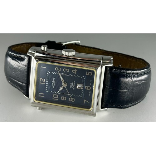 Rotary - an Elite Reverso automatic stainless steel wristwatch, blue ...