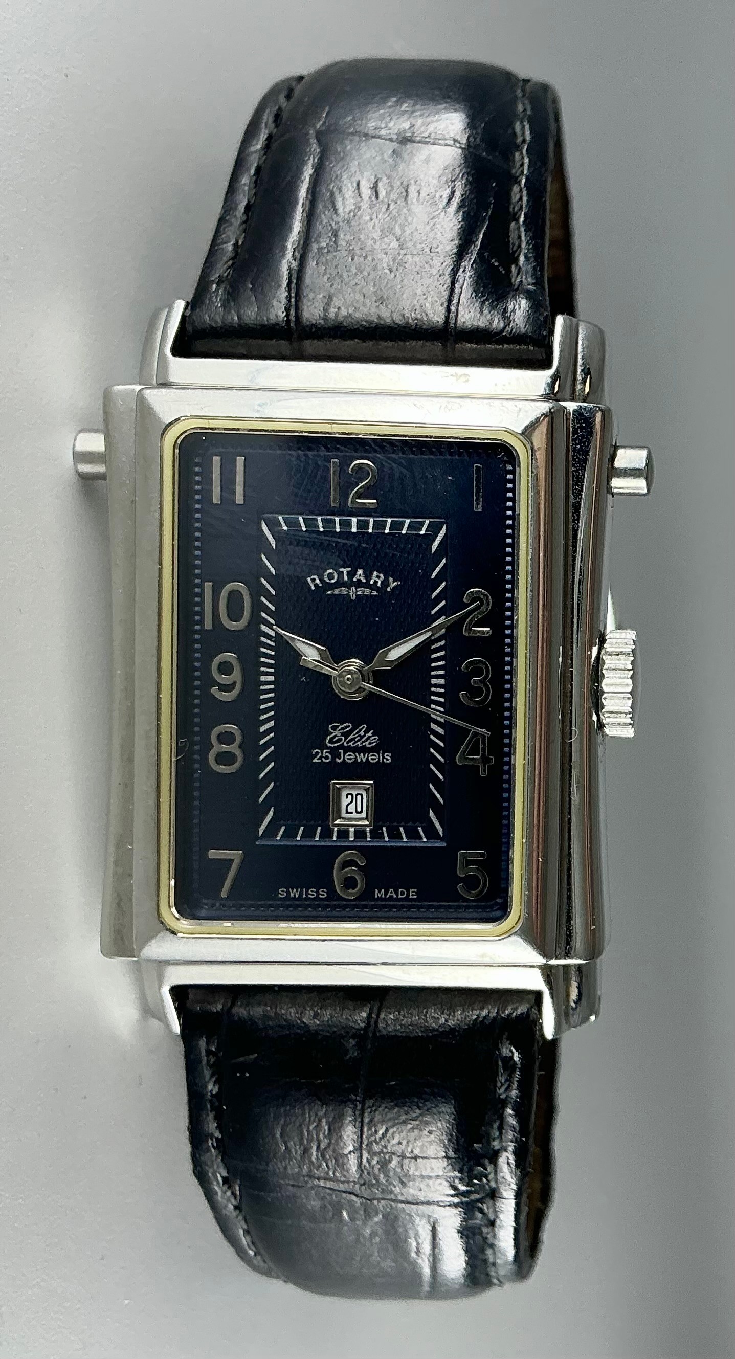 Rotary - an Elite Reverso automatic stainless steel wristwatch, blue ...