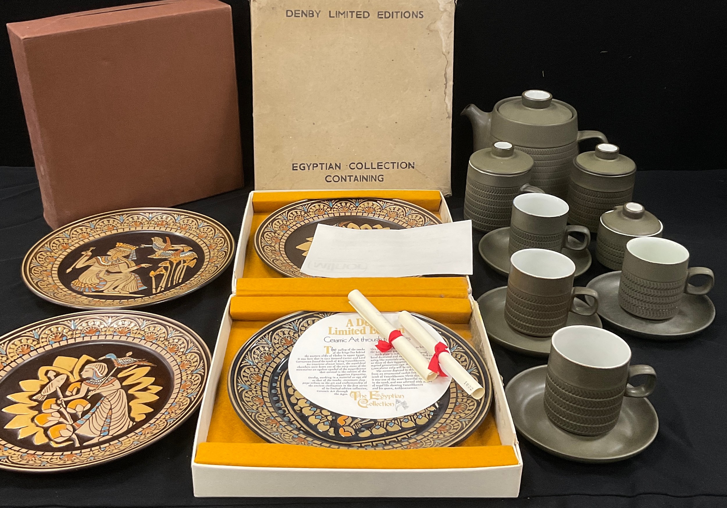 Denby Chevron pattern tea service for four; Denby Egyptian collector ...