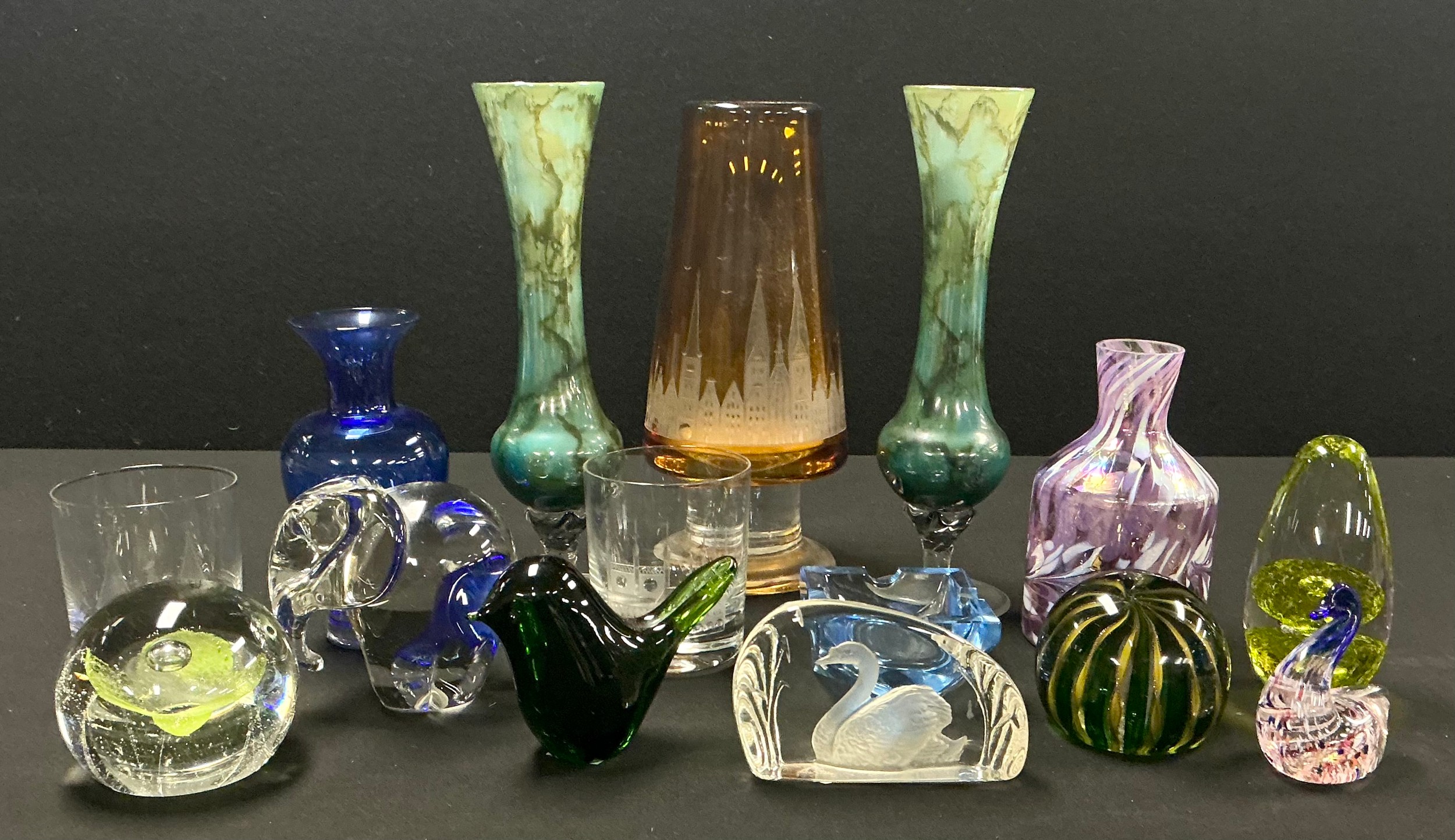 A Carl Rotter amber flashed glass pedestal vase, etched with Lubeck ...