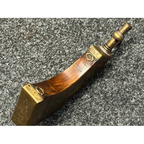 19th Century Italian Wooden Powder Flask with engraved brass inlay with ...