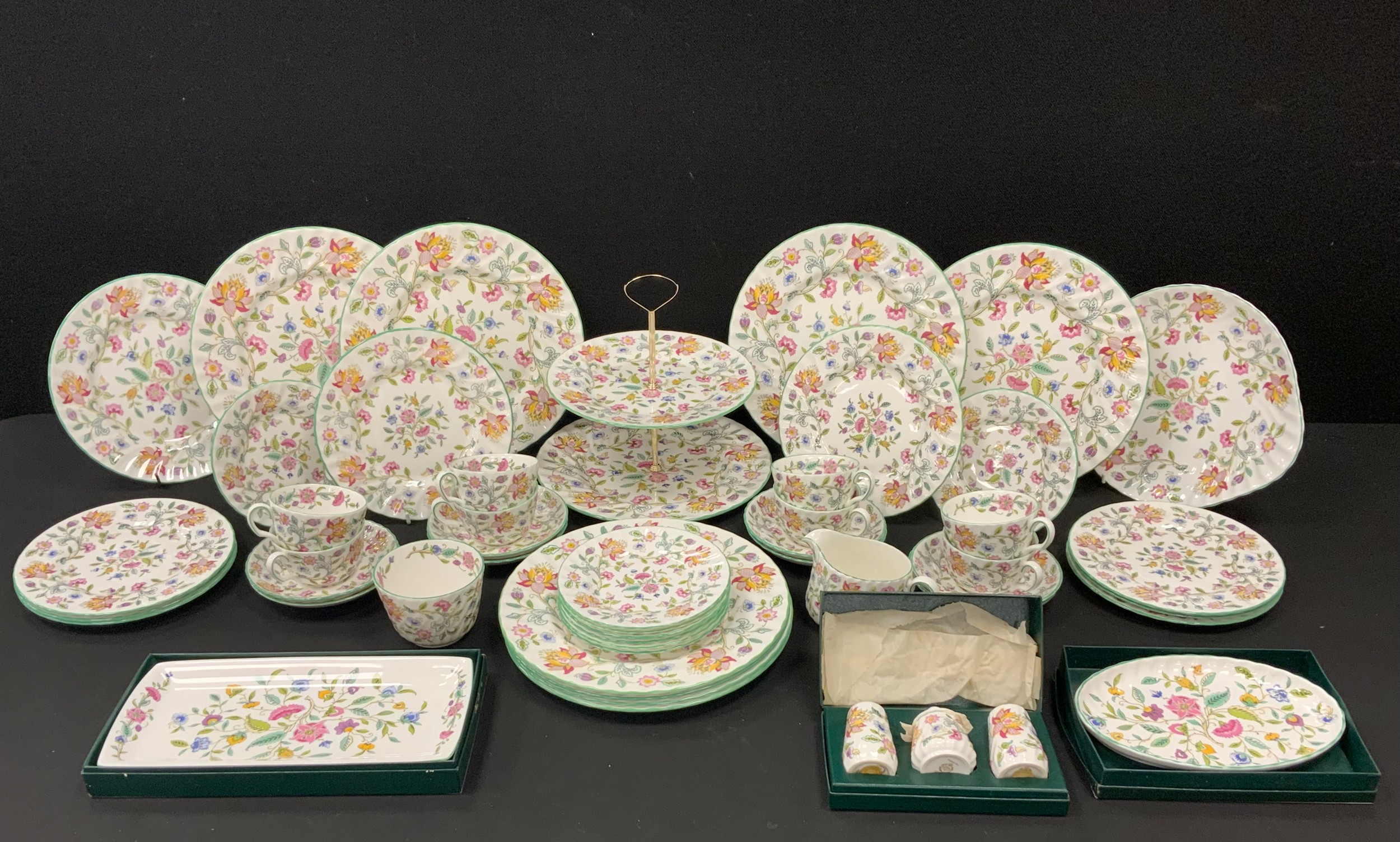 A Minton Haddon Hall pattern part tea and dinner service including cake ...