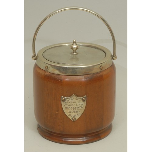 Maritime Salvage - an Art Deco period E.P.N.S mounted teak biscuit ...