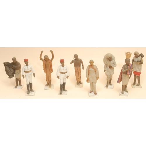 3928 - Style of Jadunath Pal (c.1821-1920), a collection of nine Indian clay figures, each modelled as a na... 