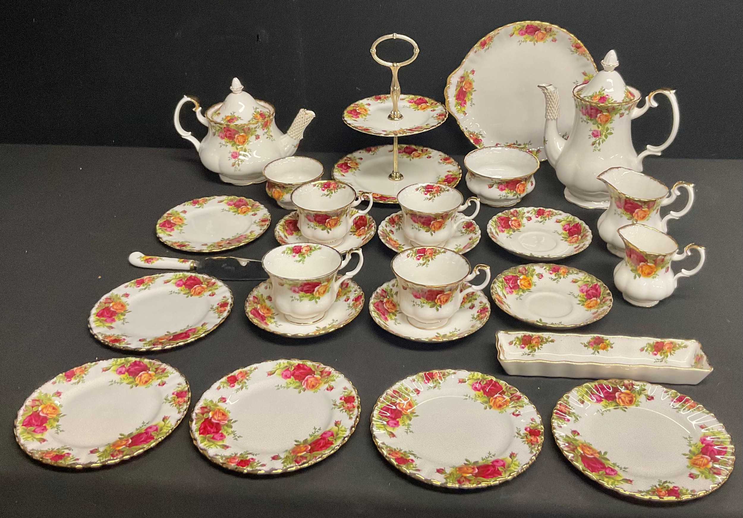 A Royal Albert Old Country Rose pattern tea service inc cakestand, tea ...