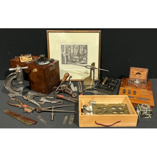 Horology - various clock making tools including a mainspring punch ...
