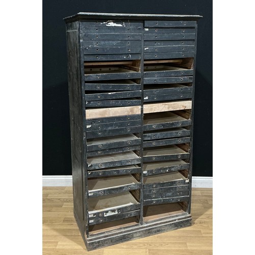 2 - An early 20th century ebonised collector’s specimen chest, moulded cornice, 171.5cm high, 93cm wide,... 
