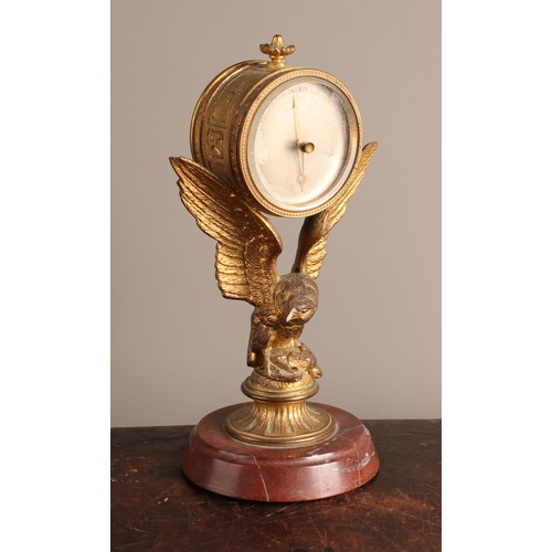 A 19th century gilt metal tabletop barometer, cast as a bird, 6cm ...