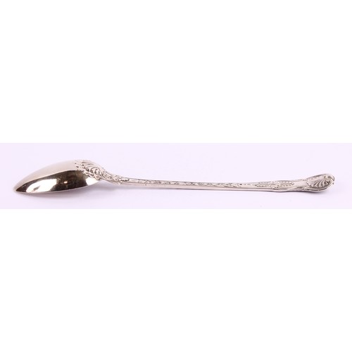 18 - Paul Storr - a George III silver Double Shell and Laurel pattern basting spoon, 33cm long, London 18... 