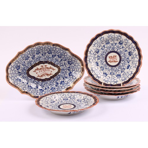 924 - A Worcester Royal Lily pattern blue and white part dessert service comprising shaped oval serving di... 