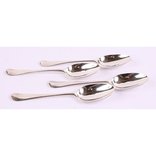 5 - A set of four George III silver Hanoverian pattern tablespoons, 20.5cm long, London, c.1750, 266g