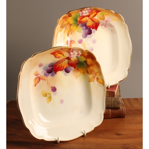 A pair of Royal Worcester shaped square Maple pattern dishes painted ...