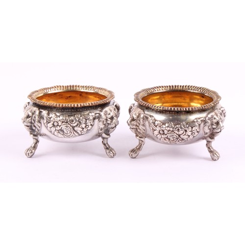 41 - A pair of George III Old Sheffield Plate salts, of substantial proportions, applied with flowering f... 