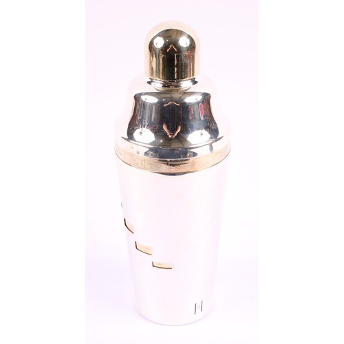 53 - An American Art Deco silver plated and parcel-gilt recipe cocktail shaker, 28.5cm high, Napier Co, M... 