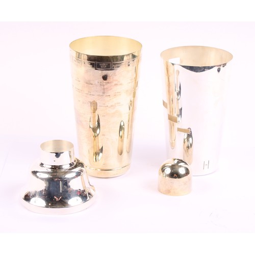 53 - An American Art Deco silver plated and parcel-gilt recipe cocktail shaker, 28.5cm high, Napier Co, M... 