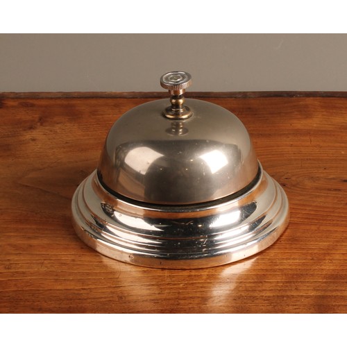 A George V silver mounted desk or shop counter bell, clockwork ...