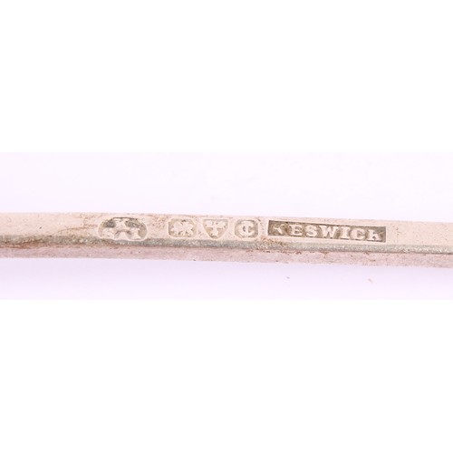 19 - Keswick School of Industrial Arts - a pair of Arts and Crafts silver spoons, planished pear shaped b... 