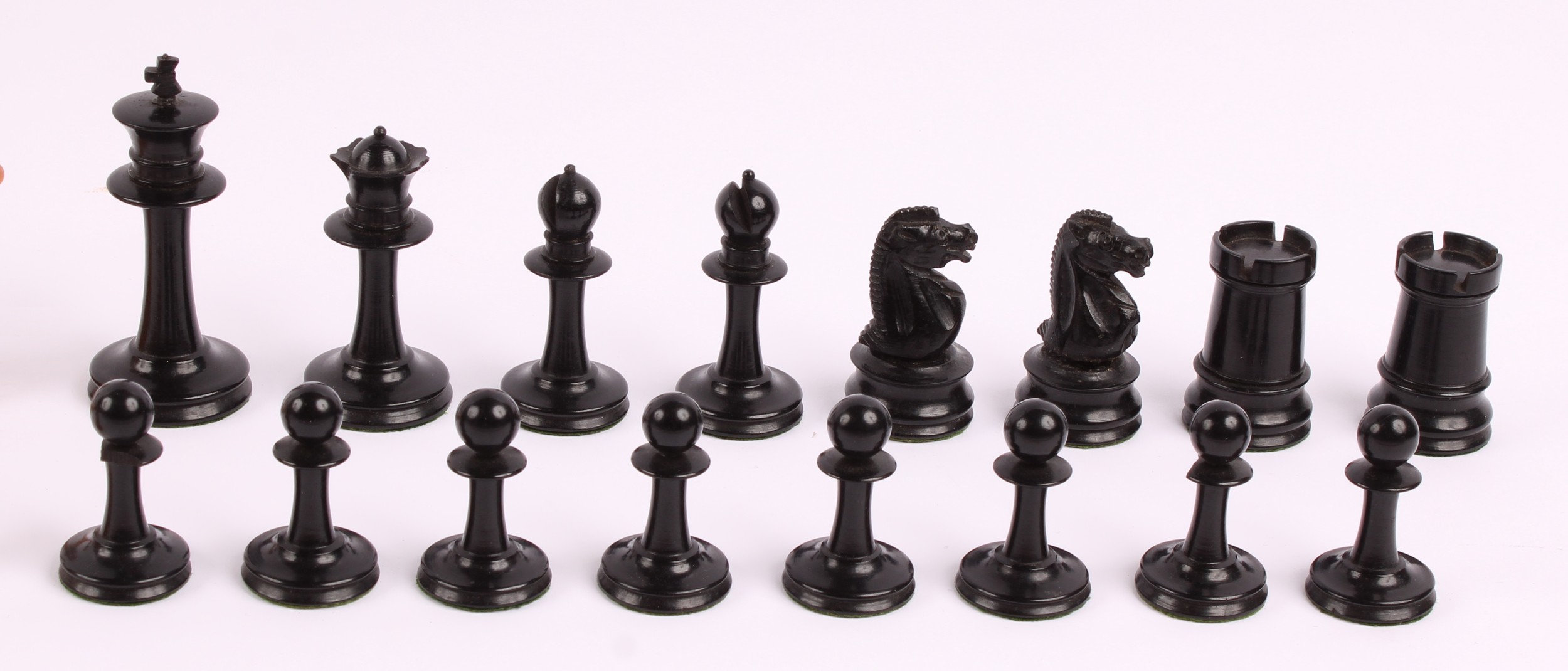 A boxwood and ebony Staunton pattern chess set, possibly Jaques ...