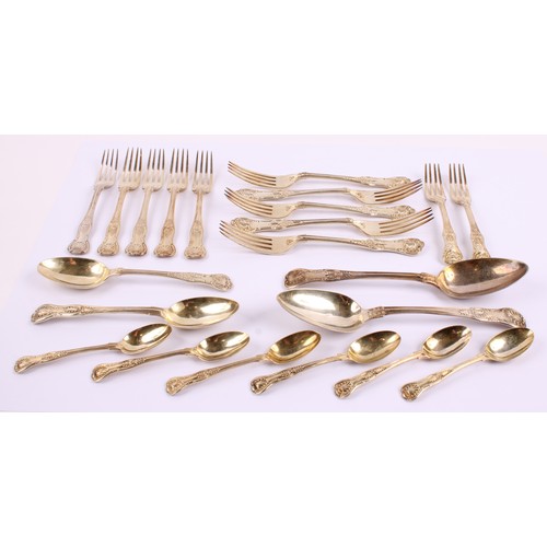 1 - A composed and matched Victorian silver-gilt Queen's and King's pattern part table service, comprisi... 