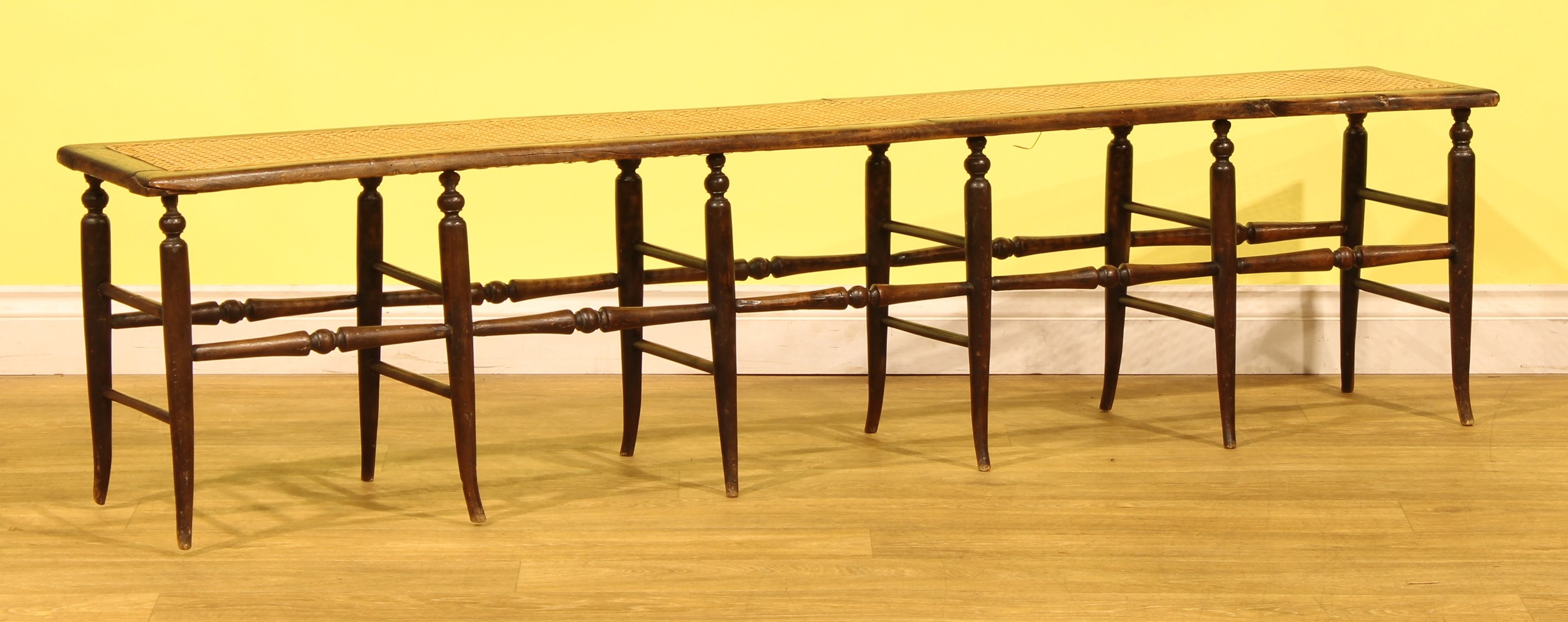 An Arts & Crafts beech country house boot room stool or window seat ...