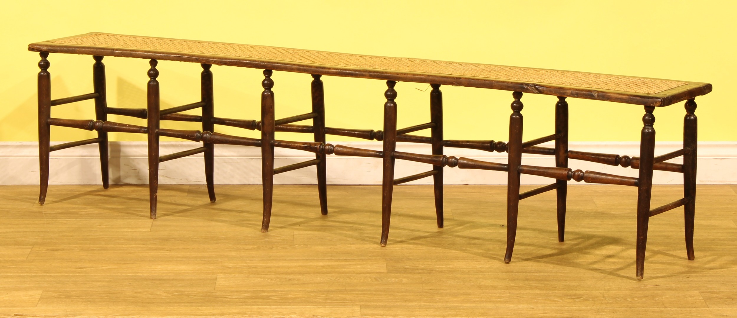 An Arts & Crafts beech country house boot room stool or window seat ...