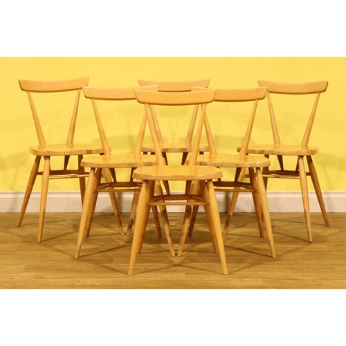 A set of six Ercol stacking chairs, 77cm high, 47cm wide, the seat 40cm ...