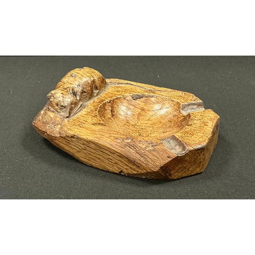 5010 - Robert Mouseman Thompson of Kilburn  (1876-1955) - a carved oak rectangular ashtray, with signature ... 