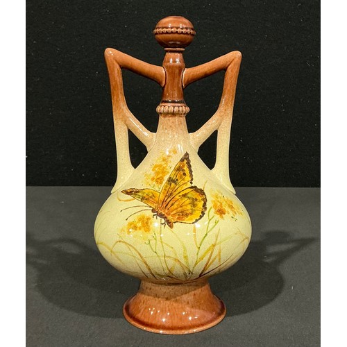 5024 - An Ault Pottery two handled bottle vase, designed by Christopher Dresser (1834 - 1904), decorated by... 
