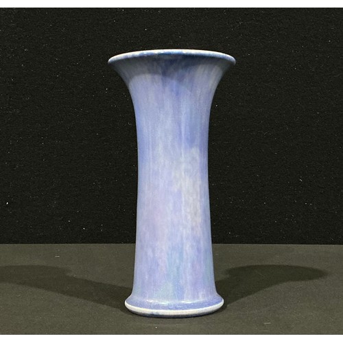5029 - A Ruskin Pottery flared cylindrical vase, crystalline glazed in shades of pale mottled blue, 20cm, i... 